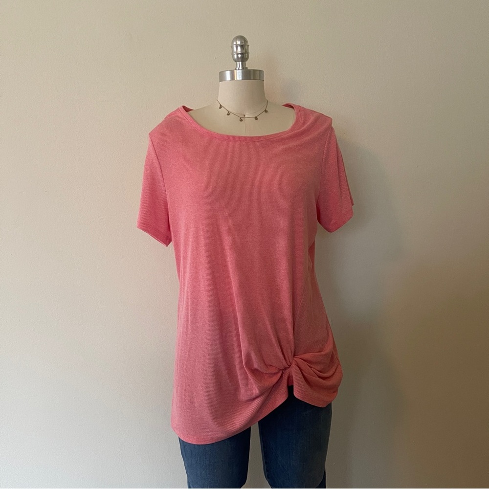 Pink Rib Knit Knot Detail Tee